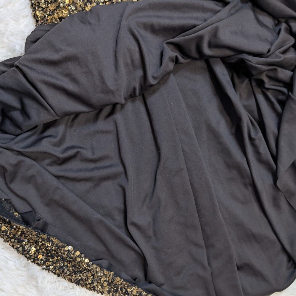 Theia Gold Sequin Gown Size 4 Black Gold Sleeveless Mermaid Maxi Dress - Picture 12 of 16